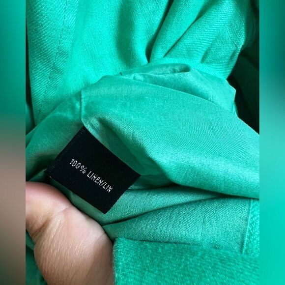 Lafayette 148 New York Size 6 Linen Kelly Green 3/4 Sleeve Blazer Jacket - Picture 5 of 6